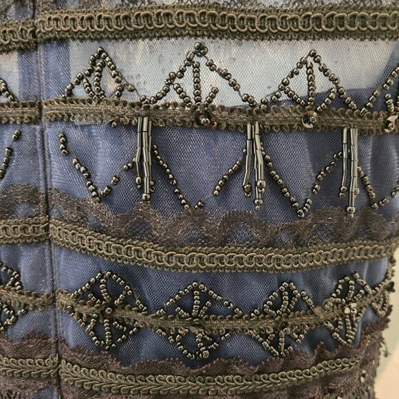Aidan Mattox Black Twilight Geometric Beaded Illusion Sheath Halter Dress, Sz 6 - Picture 6 of 8